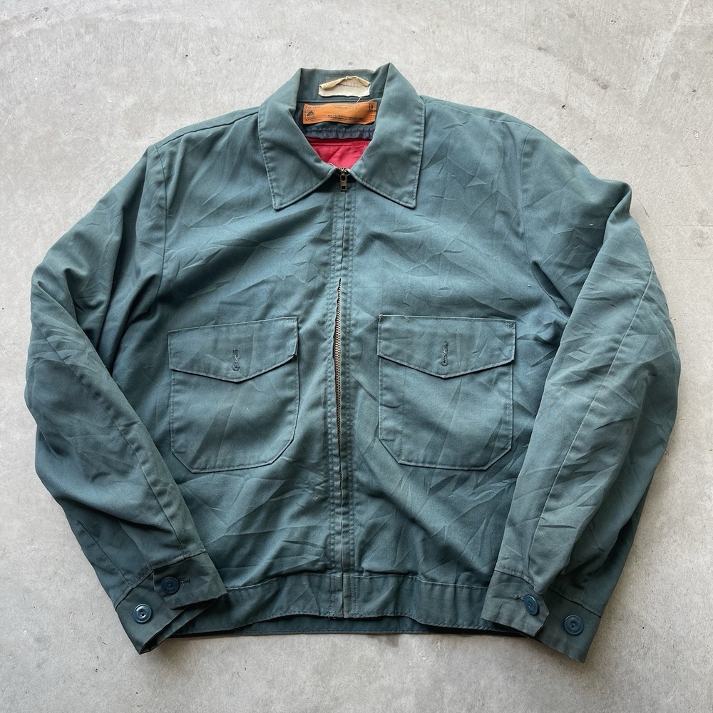 Vintage 60s RED KAP Workwear Jacket Mechanic Quilted Red Lined Boxy Green M